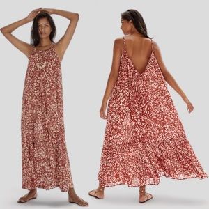 Anthropologie Flounced Maxi Lounge Dress In Color Cedar